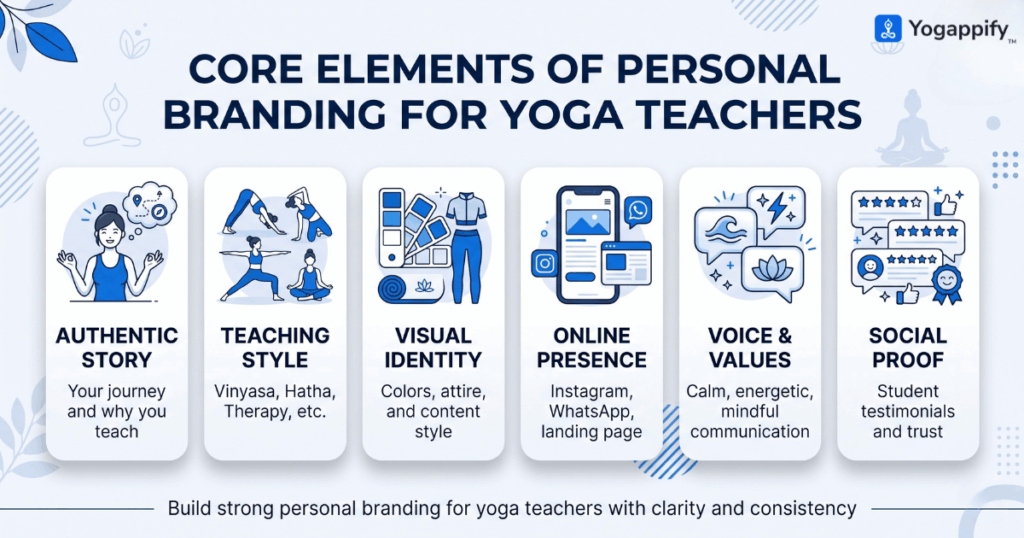 personal branding for yoga teachers core elements infographic