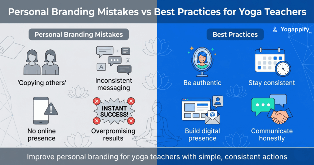 personal branding for yoga teachers mistakes and best practices infographic