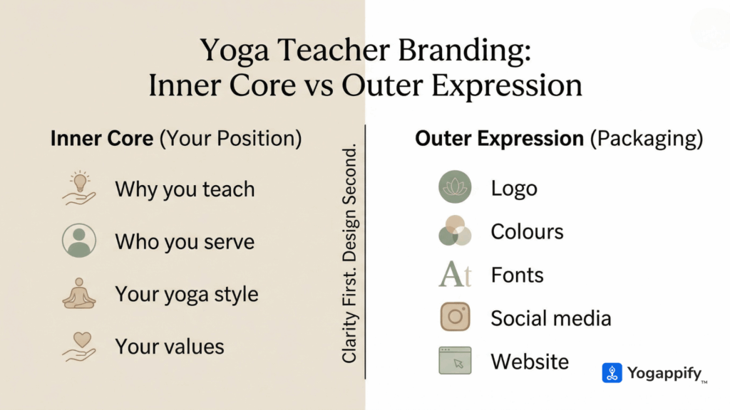 Inner vs outer branding for yoga teachers showing position versus packaging